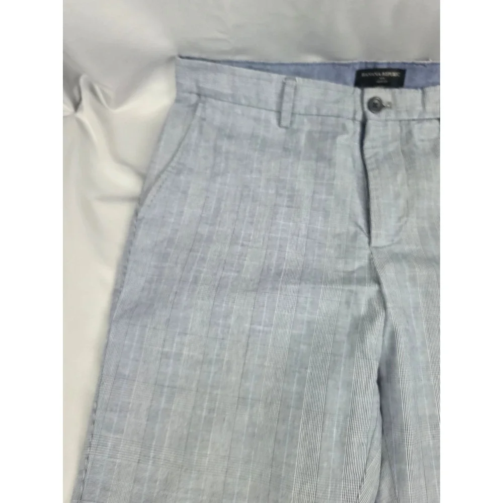 Banana Republic Aiden Fit Mens 34x32 Blue Glen Plaid Cotton Chino Pants Slim